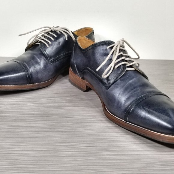 Ron White Eugene Cap Toe Derby, Agean Blue Leather Fit sz 9 - Picture 4 of 10